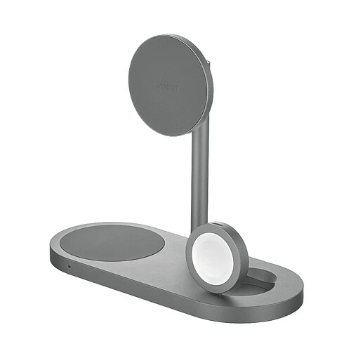 Беспроводное зарядное устройство uBear Stage Ultra, 3-в-1, с поддержкой MagSafe, Qi2.2 (35W), серый космос