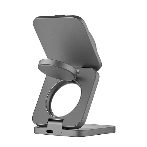 Беспроводное зарядное устройство uBear Balance Slim, 3-в-1, с поддержкой MagSafe, Qi2.2, цвет: серый космос