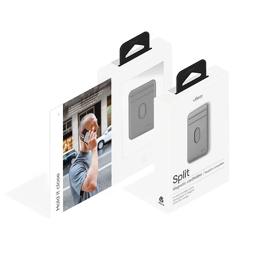 Магнитный кардхолдер uBear Split, эко-кожа, серый