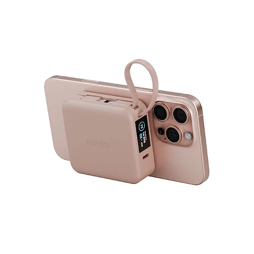 Аккумулятор внешний Energea MagPac MINI Plus (ССС), 10000 mAh Magnetic wireless 15W +С 20W +2C cables and Display Pink
