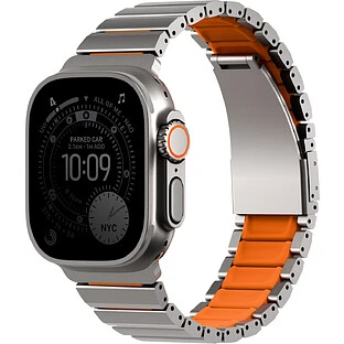 Uniq для Apple Watch 49/46/45/44 mm ремешок Strova Flex Steel Band Titanium Silver/Volt Orange