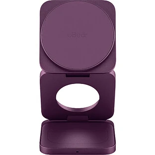 Беспроводное зарядное устройство uBear Balance Slim, 3-в-1, с поддержкой MagSafe, Qi2.2, цвет: бургунди