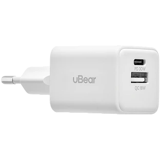 Cетевое зарядное устройство uBear Bridge USB-C, 30 Вт, GaN + Super Fast Charging, белый Cетевое зарядное устройство uBear Bridge USB-C, 30 Вт, GaN + Super Fast Charging, белый