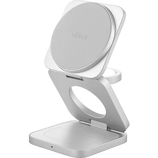 Беспроводное зарядное устройство uBear Balance Slim, 3-в-1, с поддержкой MagSafe, Qi2.2, цвет: серебристый