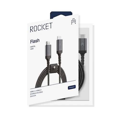 Кабель Rocket Flash HDMI 2.1, 2м, нейлоновая оплётка, цвет: чёрный