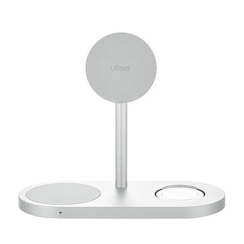 Беспроводное зарядное устройство uBear Stage Ultra, 3-в-1, с поддержкой MagSafe, Qi2.2 (35W), серебристый