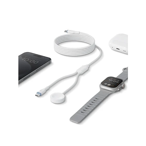 Кабель зарядный EnergEA для Apple Watch GoCharge Deuce 2 in 1 USB-C to C + AW, 1.8м, белый