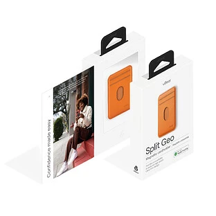 Магнитный кардхолдер uBear Split Find My, эко-кожа, оранжевый