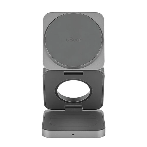 Беспроводное зарядное устройство uBear Balance Ultra, 3-в-1, с поддержкой MagSafe, Qi2.2 (35W), серый космос