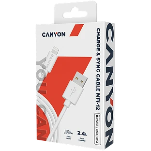 Кабель Canyon USB-A - Lightning MFI, 2м, Белый