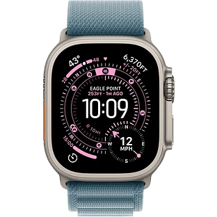 Apple Watch Ultra 3, GPS + Cellular, 49mm, Natural Titanium Case with Light Blue Alpine Loop - M