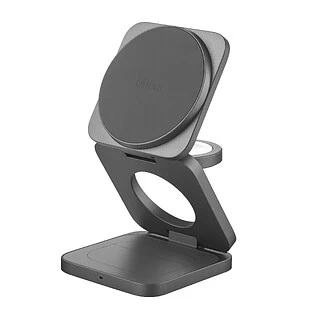 Беспроводное зарядное устройство uBear Balance Slim, 3-в-1, с поддержкой MagSafe, Qi2.2, цвет: серый космос