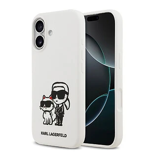 Чехол KARL LAGERFELD для iPhone 17 Liquid Silicone Sketch Karl & Choupette Hard White (MagSafe)