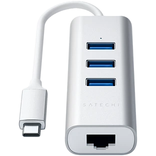 Хаб Satechi Type-C 2-in-1 USB Hub with Ethernet, Silver Хаб Satechi Type-C 2-in-1 USB Hub with Ethernet, Silver