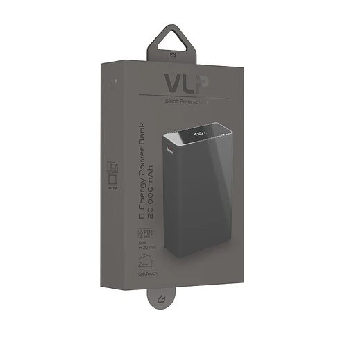 Аккумулятор внешний VLP B-Energy 20000mAh 65W, USB-C+USB-A, Стальной серый