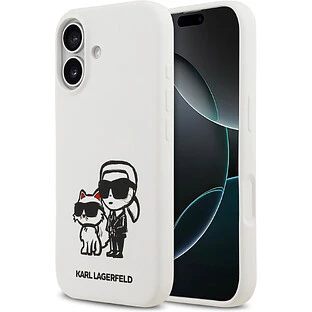 Чехол KARL LAGERFELD для iPhone 17 Liquid Silicone Sketch Karl & Choupette Hard White (MagSafe)