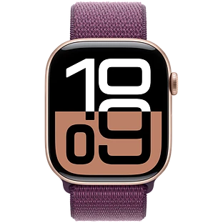Apple Watch Series 10 GPS 46mm Rose Gold Aluminum Case with Plum Sport Loop