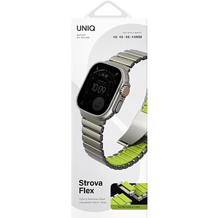 Ремешок Uniq для Apple Watch 49/46/45/44 mm Strova Flex Steel Band Titanium Silver/Lime Green