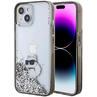 Чехол LAGERFELD Liquid Glitter NFT Choupette Hard Прозрачный чёрный для iPhone 15 Чехол LAGERFELD Liquid Glitter NFT Choupette Hard Прозрачный чёрный для iPhone 15