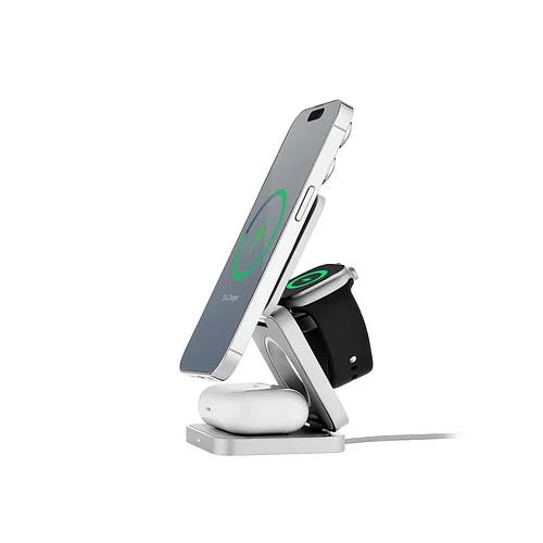 Беспроводное зарядное устройство uBear Balance Ultra, 3-в-1, с поддержкой MagSafe, Qi2.2 (35W), серебристый