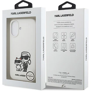 Чехол KARL LAGERFELD для iPhone 17 Liquid Silicone Sketch Karl & Choupette Hard White (MagSafe)