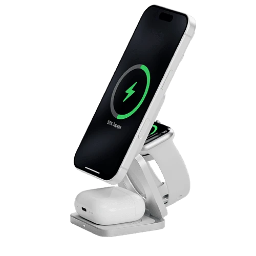 Беспроводное зарядное устройство uBear Balance Slim, 3-в-1, с поддержкой MagSafe, Qi2.2, цвет: серебристый