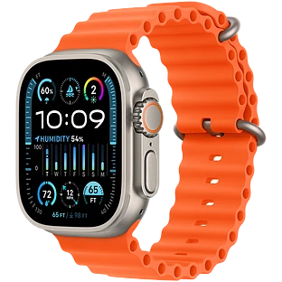 Apple Watch Ultra 2 2024 GPS + Cellular 49mm Natural Titanium Case with Orange Ocean Band