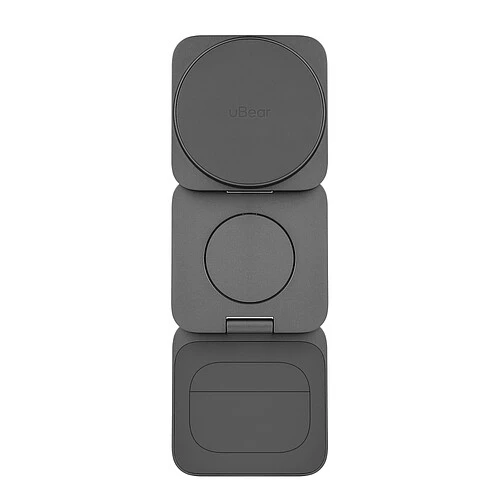 Беспроводное зарядное устройство uBear Balance Slim, 3-в-1, с поддержкой MagSafe, Qi2.2, цвет: серый космос