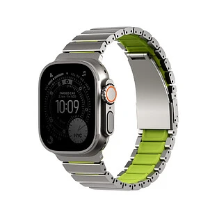 Ремешок Uniq для Apple Watch 49/46/45/44 mm Strova Flex Steel Band Titanium Silver/Lime Green