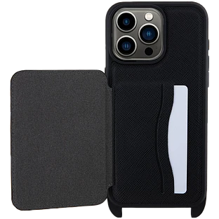 Lagerfeld для iPhone 15 Pro Max чехол Crossbody cardslot PU Saffiano Metal Karl Head Hard Black