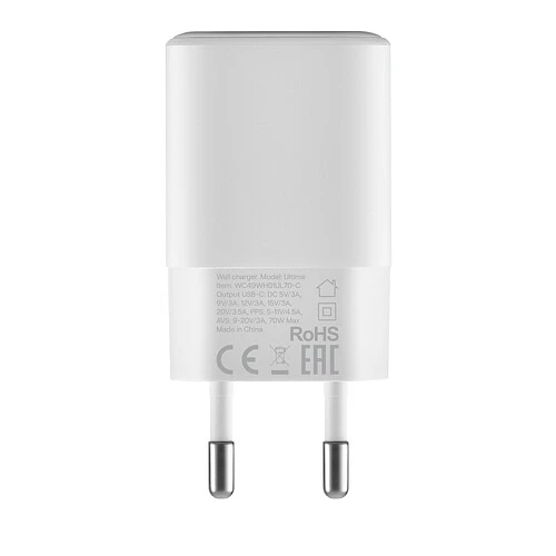 Cетевое зарядное устройство uBear Ultima 70 Вт, USB-C, GaN + Super Fast Charging 2.0, PD.3.2, AVS