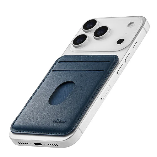 Магнитный кардхолдер uBear Split Find My, эко-кожа, темно-синий