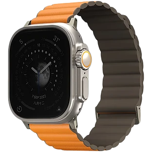 Uniq для Apple Watch 49/45/44/42 mm ремешок Revix Premium Ed. Leather/Silicone Saffron Orange/Khaki
