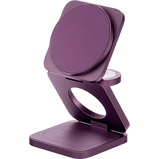 Беспроводное зарядное устройство uBear Balance Slim, 3-в-1, с поддержкой MagSafe, Qi2.2, цвет: бургунди