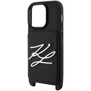 Lagerfeld для iPhone 15 Pro чехол Crossbody cardslot PU Saffiano Autograph Hard Black