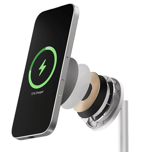 Беспроводное зарядное устройство uBear Stage Ultra, 3-в-1, с поддержкой MagSafe, Qi2.2 (35W), серебристый