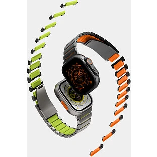 Uniq для Apple Watch 49/46/45/44 mm ремешок Strova Flex Steel Band Titanium Silver/Volt Orange