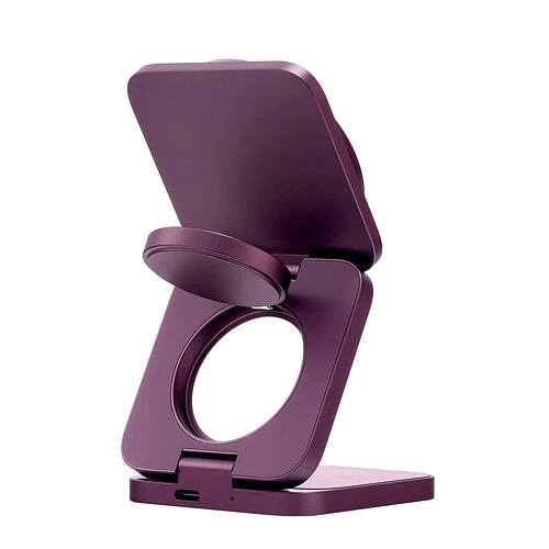 Беспроводное зарядное устройство uBear Balance Slim, 3-в-1, с поддержкой MagSafe, Qi2.2, цвет: бургунди