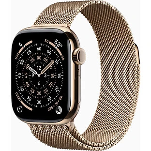 Apple Watch Series 11, GPS + Cellular, 42mm, Gold Titanium Case with Gold Milanese Loop