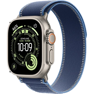 Apple Watch Ultra 3, GPS + Cellular, 49mm, Natural Titanium Case with Blue/Bright Blue Trail Loop - M/L