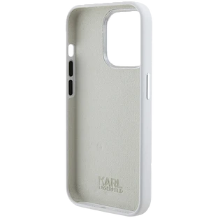 Lagerfeld для iPhone 15 Pro чехол Liquid silicone NFT Karl Ikonik metal pin Hard White Lagerfeld для iPhone 15 Pro чехол Liquid silicone NFT Karl Ikonik metal pin Hard White