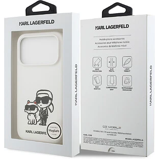 Чехол KARL LAGERFELD для iPhone 17 Pro Liquid Silicone Sketch Karl & Choupette Hard White (MagSafe)