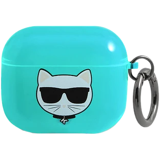 Чехол Lagerfeld для Airpods 3 TPU FLUO with ring Choupette Transp Blue