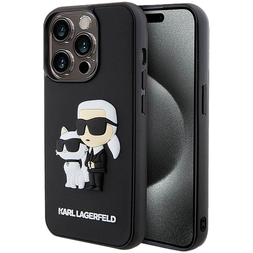 Чехол LAGERFELD 3D Rubber Karl & Choupette Hard Чёрный для iPhone 15 Pro Max