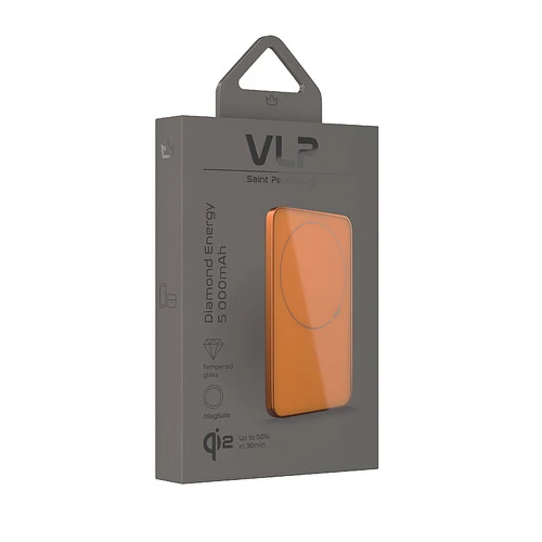 Аккумулятор внешний VLP Diamond Energy MagSafe, Qi2, 5000 mAh, 3A, USB-C, космический оранжевый