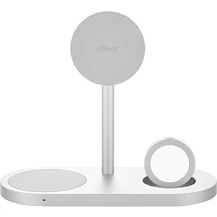 Беспроводное зарядное устройство uBear Stage Ultra, 3-в-1, с поддержкой MagSafe, Qi2.2 (35W), серебристый