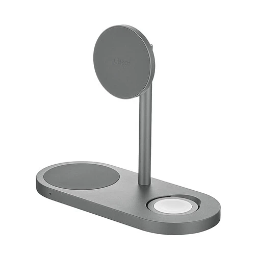 Беспроводное зарядное устройство uBear Stage Ultra, 3-в-1, с поддержкой MagSafe, Qi2.2 (35W), серый космос