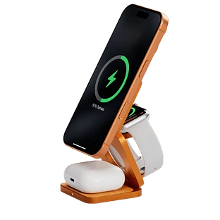 Беспроводное зарядное устройство uBear Balance Slim, 3-в-1, с поддержкой MagSafe, Qi2.2, цвет: космический оранжевый