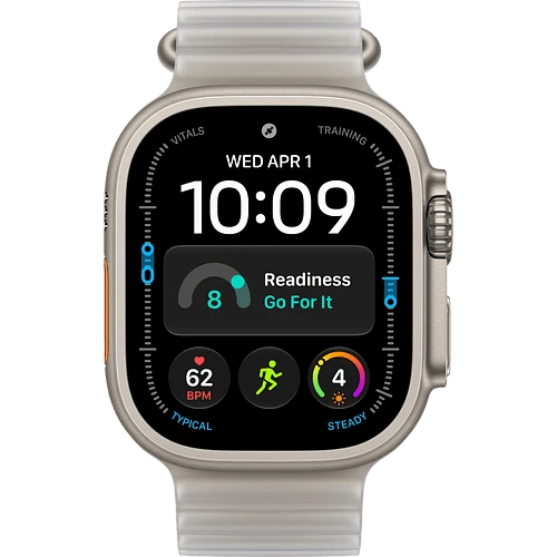 Apple Watch Ultra 4, GPS + Cellular, 49mm, Natural Titanium Case with Translucent Grey Ocean Band