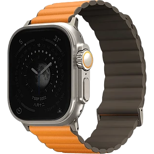 Uniq для Apple Watch 49/45/44/42 mm ремешок Revix Premium Ed. Leather/Silicone Saffron Orange/Khaki